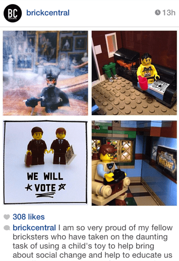 My Brickcentral Instagram feature, along with, top left @legojacker, top right @legopistorius, and bottom left @pulup.