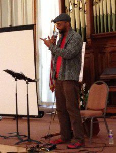 The versatile, talented, and generally lovely Shane L. Evans performs with music, illustrations, and word play.