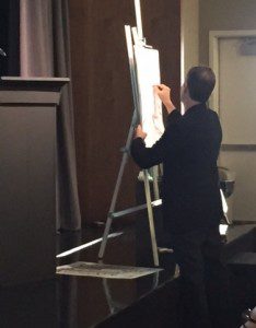 Roger Mello draws at the illustrators' panel, ably moderated by illustrator and PEN Children's Committee co-chair Paul Zelinsky.