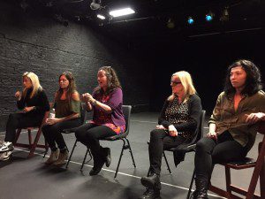 Key Change cast at a Q & A after the show, from left: Christina Berriman Dawson (Kelly), Cheryl Dixon (Lucy), Catrina McHugh (playwright), Judi Earl (Kim), and Jessica Johnson (Angie).