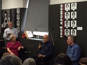 A panel and concert in honor of José "Zeca" Afonso featuring, from left, Irene Pimentel, Rui Pato, and Francisco Fanhais.