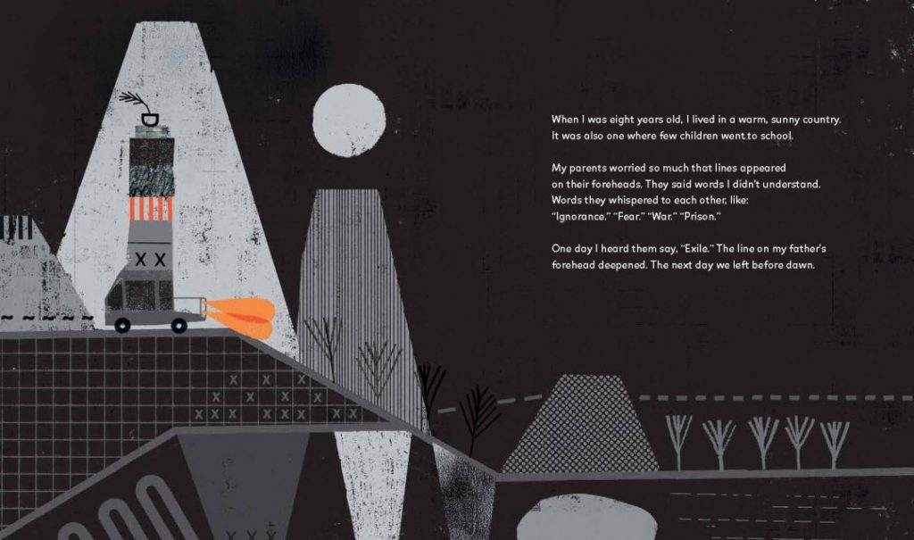 The opening page of Three Balls of Wool (Can Change the World) shows the family fleeing the dictatorship in Portugal.